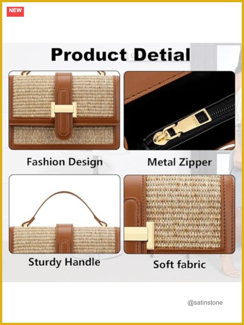 Straw Crossbody Bag for Women Summer Purse Top Handle Beach Handbag - Picture 5 of 7
